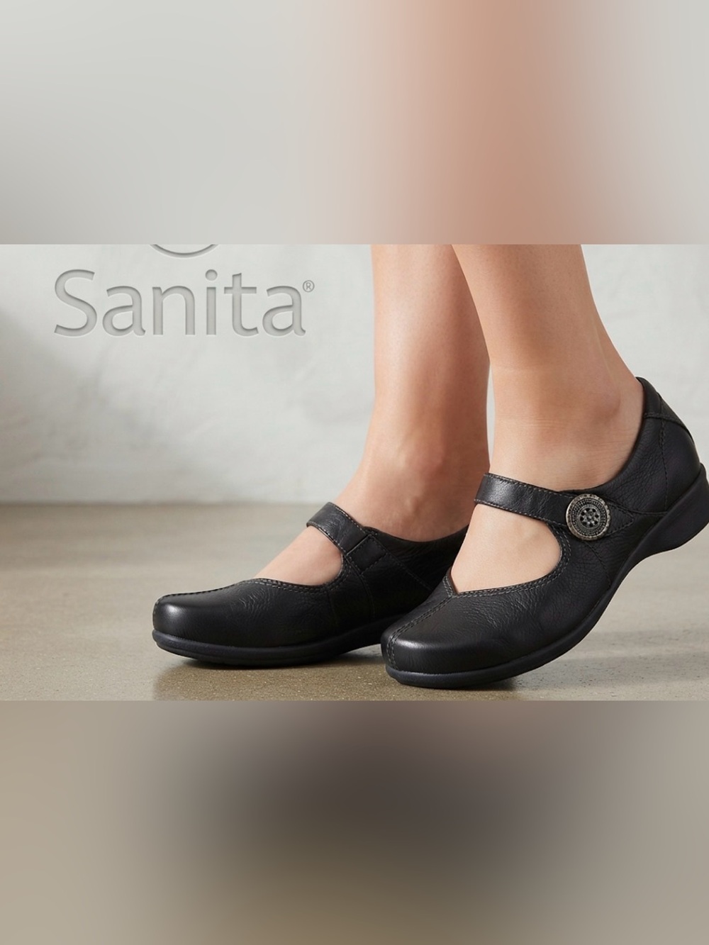 Authentic Sanita soft black leather designer Mary Jane clogs 8
